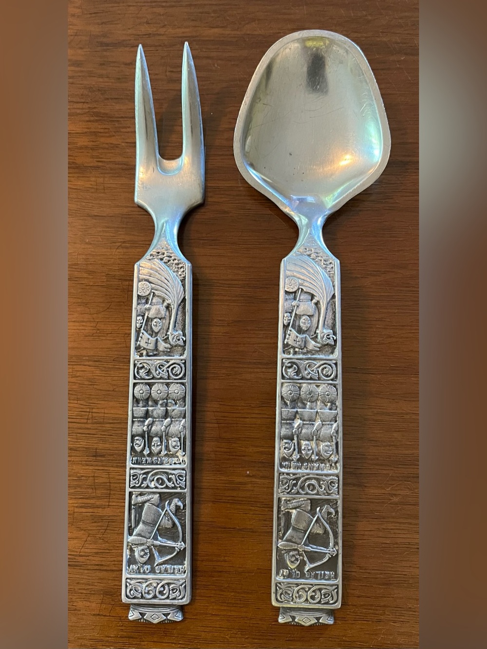 VINTAGE KONGE-TINN NORWEGIAN PEWTER Salad Serving FORK & SPOON VIKING MCM nun